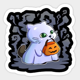 Cat ghost, Trick or treat! Sticker